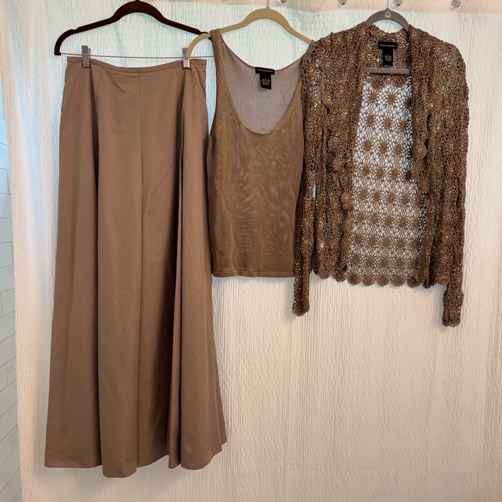 Elegant Tan Maxi Skirt with matching cami and jacket